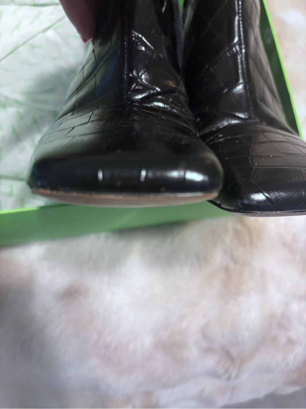 Sam Edelman Black Croc-Embossed Knee-High Heeled Boots - Picture 7 of 13